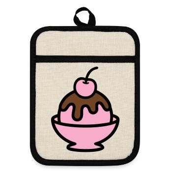 Sundae Cherry Artwork - Pot holders with rubber back - linen/black  - Front
