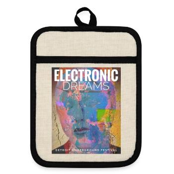 Elektronische Träume Neon-Porträt - Topflappen mit Gummirückseite - Leinen/Schwarz  - Vorne
