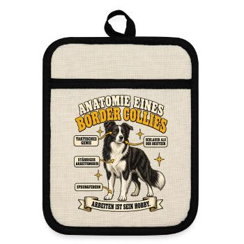 Anatomie eines Border Collies - Topflappen mit Gummirückseite - Leinen/Schwarz  - Vorne