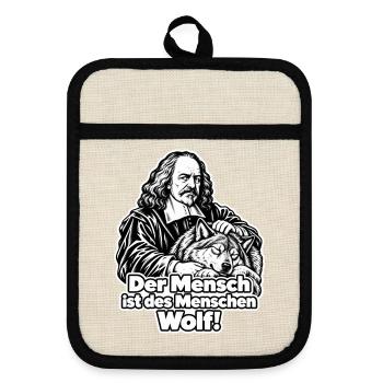 Der Mensch ist des Menschen Wolf - Topflappen mit Gummirückseite - Leinen/Schwarz  - Vorne