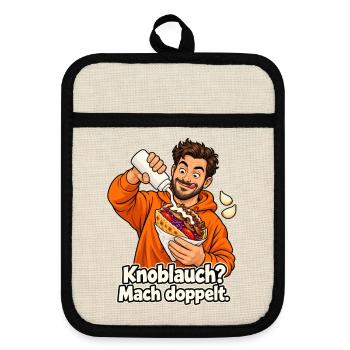 Döner mit Knoblauch - Topflappen mit Gummirückseite - Leinen/Schwarz  - Vorne