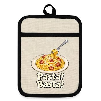 Pasta! Basta! - Topflappen mit Gummirückseite - Leinen/Schwarz  - Vorne