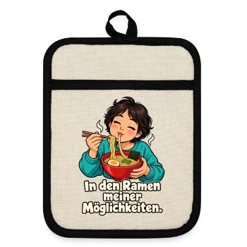 Ramen-Wortspiel – Frau - Topflappen mit Gummirückseite - Leinen/Schwarz  - Vorne