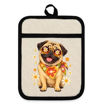 Mops Hund süßer Mops niedlicher Mops - Topflappen mit Gummirückseite - Leinen/Schwarz  - Vorne