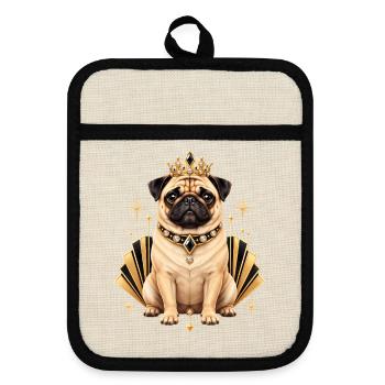 Mops Hund süßer Mops niedlicher Mops - Topflappen mit Gummirückseite - Leinen/Schwarz  - Vorne