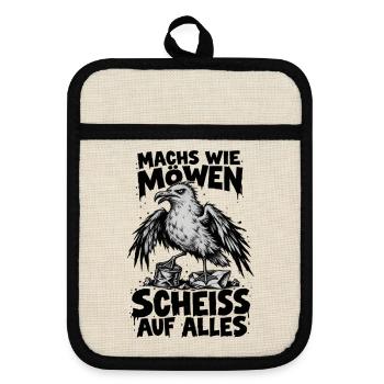 Möwe Punk Spruch Scheiss auf alles Küstenhumor - Topflappen mit Gummirückseite - Leinen/Schwarz  - Vorne