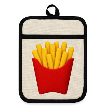 Pommes Frites Cartoon Muster - Topflappen mit Gummirückseite - Leinen/Schwarz  - Vorne