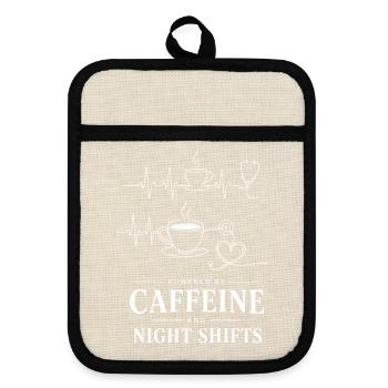 Kaffee Power Nachtshifts Illustration - Topflappen mit Gummirückseite - Leinen/Schwarz  - Vorne
