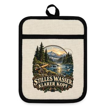 Stilles Wasser, klarer Kopf - Topflappen mit Gummirückseite - Leinen/Schwarz  - Vorne