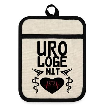 Urologe mit Herz Geschenk - Topflappen mit Gummirückseite - Leinen/Schwarz  - Vorne