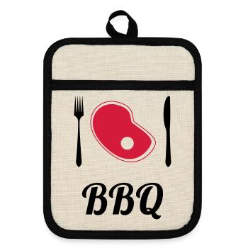 BBQ - Barbecue - Grill - Topflappen mit Gummirückseite - Leinen/Schwarz  - Vorne