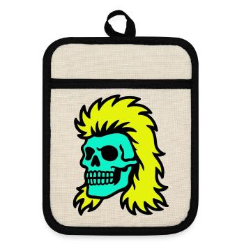 Vokuhila Skull - Topflappen mit Gummirückseite - Leinen/Schwarz  - Vorne