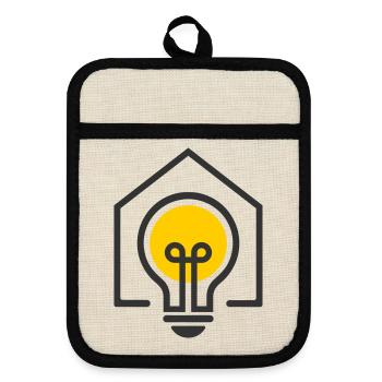Electrician House Light Bulb Motif - Pot holders with rubber back - linen/black  - Front