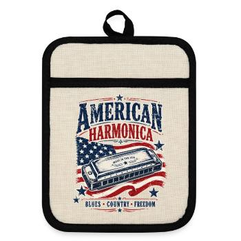 Instrument: Harmonica, Country Music, Harmonica - Pot holders with rubber back - linen/black  - Front
