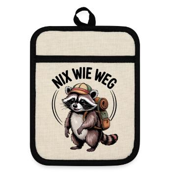 Abenteuer Waschbär - Topflappen mit Gummirückseite - Leinen/Schwarz  - Vorne