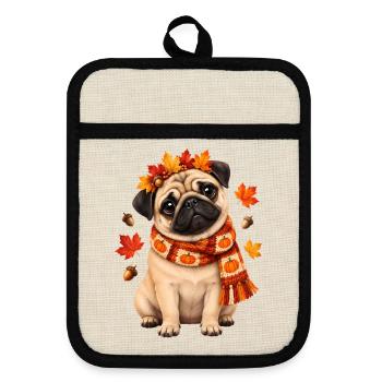 Mops Hund süßer Mops niedlicher Mops - Topflappen mit Gummirückseite - Leinen/Schwarz  - Vorne