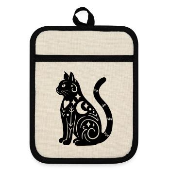 Magische Katze - Schwarz - Topflappen mit Gummirückseite - Leinen/Schwarz  - Vorne