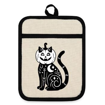 Halloween Katze Kürbiskostüm - SW - Topflappen mit Gummirückseite - Leinen/Schwarz  - Vorne