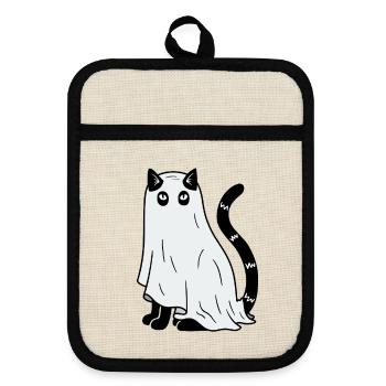 Halloween Katze Gespenst - Topflappen mit Gummirückseite - Leinen/Schwarz  - Vorne