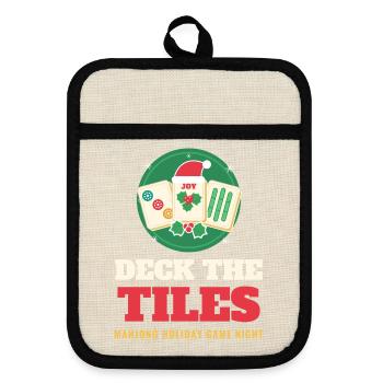 Deck die Steine – lustiges Mahjong-Weihnachtsspiel - Topflappen mit Gummirückseite - Leinen/Schwarz  - Vorne