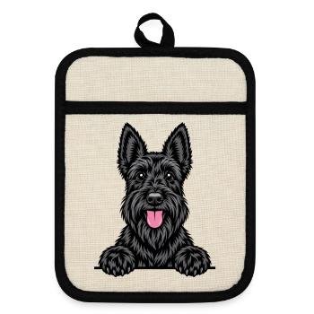 Scottish Terrier - Topflappen mit Gummirückseite - Leinen/Schwarz  - Vorne