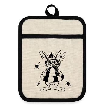 Bunny Punk und das Taucherhase Abenteuer - Topflappen mit Gummirückseite - Leinen/Schwarz  - Vorne