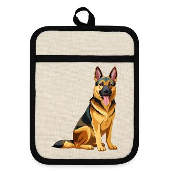 Deutscher Schäferhund sitzt - Topflappen mit Gummirückseite - Leinen/Schwarz  - Vorne