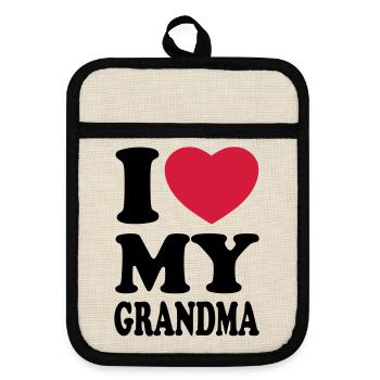 I love my grandma - J'aime ma grand-mère - Maniques avec dos en caoutchouc - lin/noir  - Devant