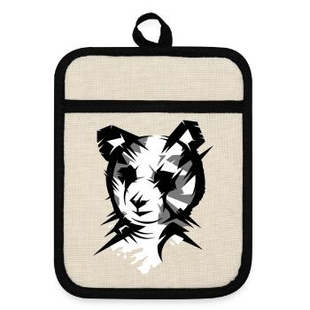 Panda bear head in cubist style - Pot holders with rubber back - linen/black  - Front