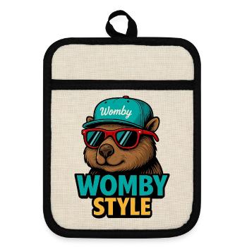 Womby Style Biber mit Sonnenbrillen - Topflappen mit Gummirückseite - Leinen/Schwarz  - Vorne