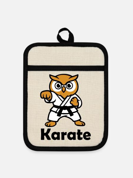 Karate Eule - Topflappen mit Gummirückseite - Leinen/Schwarz 