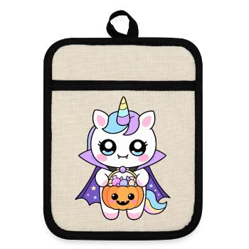 Halloween-Vampir-Einhorn - Topflappen mit Gummirückseite - Leinen/Schwarz  - Vorne