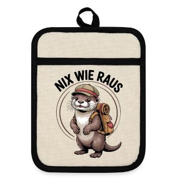 Abenteuer Otter - Topflappen mit Gummirückseite - Leinen/Schwarz  - Vorne