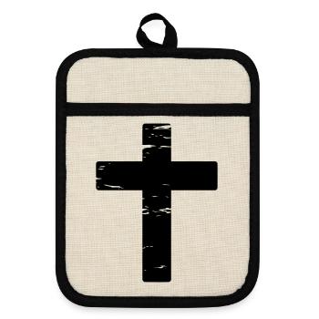 Kreuz used look - Topflappen mit Gummirückseite - Leinen/Schwarz  - Vorne