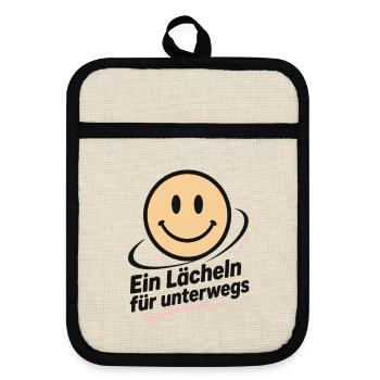 Ein Lächeln für unterwegs - Topflappen mit Gummirückseite - Leinen/Schwarz  - Vorne