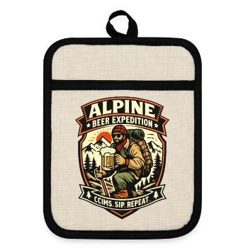 Alpine Bier Expedition - Topflappen mit Gummirückseite - Leinen/Schwarz  - Vorne