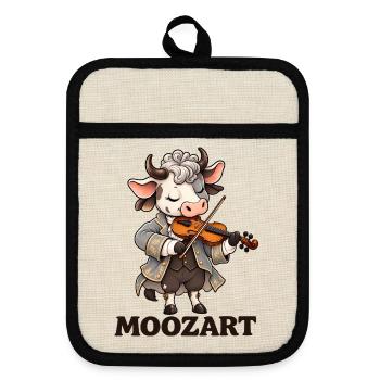 Cute Cow Mozart Wortspiel Klassische Musik Geiger Kunst - Topflappen mit Gummirückseite - Leinen/Schwarz  - Vorne