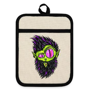 baertiger_Alien - Topflappen mit Gummirückseite - Leinen/Schwarz  - Vorne