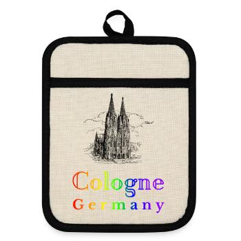 Kölner Dom Regenbogen - Topflappen mit Gummirückseite - Leinen/Schwarz  - Vorne
