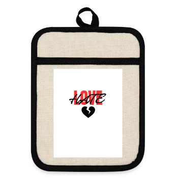 Hassliebe, gebrochenes Herz Valentinsgeschenk - Topflappen mit Gummirückseite - Leinen/Schwarz  - Vorne