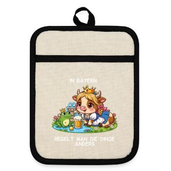 Kuh Prinzessin Bayern Froschkönig Märchen Chibi - Topflappen mit Gummirückseite - Leinen/Schwarz  - Vorne