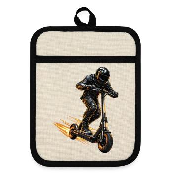 E-Scooter Rider – Dynamisches Motiv - Topflappen mit Gummirückseite - Leinen/Schwarz  - Vorne