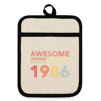1986 Vintage-Retro-Geburtstagsgeschenk - Topflappen mit Gummirückseite - Leinen/Schwarz  - Vorne