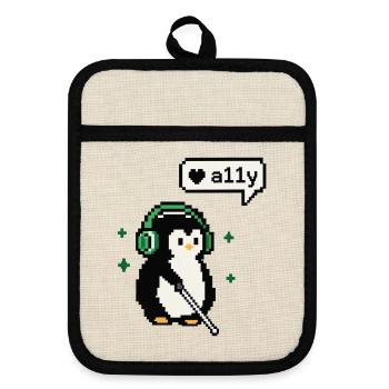 A11y Penguin - Pixel Accessibility - Topflappen mit Gummirückseite - Leinen/Schwarz  - Vorne