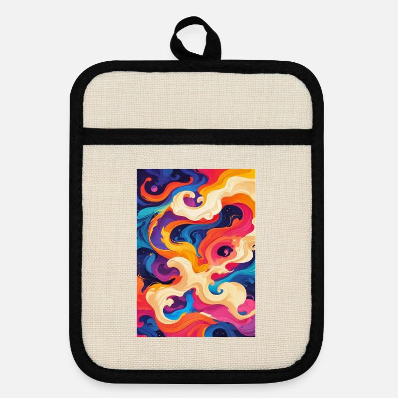 Abstract Chromatic Swirl - Pot holders with rubber back - linen/black