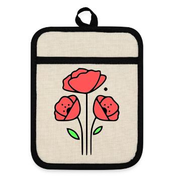 Poppy-Poppies-Minimalist-Line-Art-1 - Pot holders with rubber back - linen/black  - Front