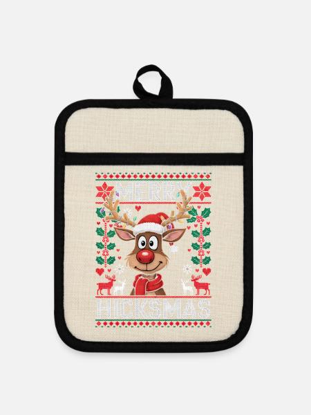 Rentier Rudolph Rote Nase - Weihnachtsgeschenk - Topflappen mit Gummirückseite - Leinen/Schwarz 
