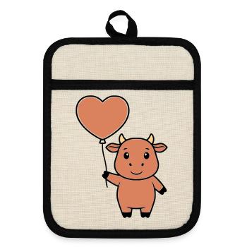 Mignonne Vecteur d’amour en forme de cœur de vache - Maniques avec dos en caoutchouc - lin/noir  - Devant