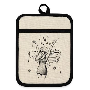 Dancing Woman Empowerment - Illustration - Pot holders with rubber back - linen/black  - Front