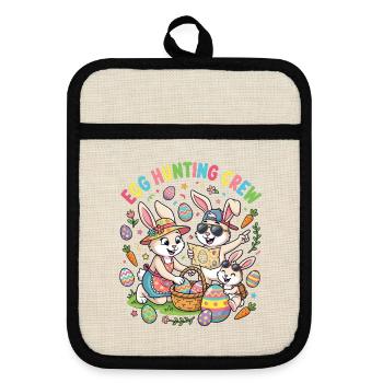Hoster Bunny Family - Egg Collector - Pot holders with rubber back - linen/black  - Front